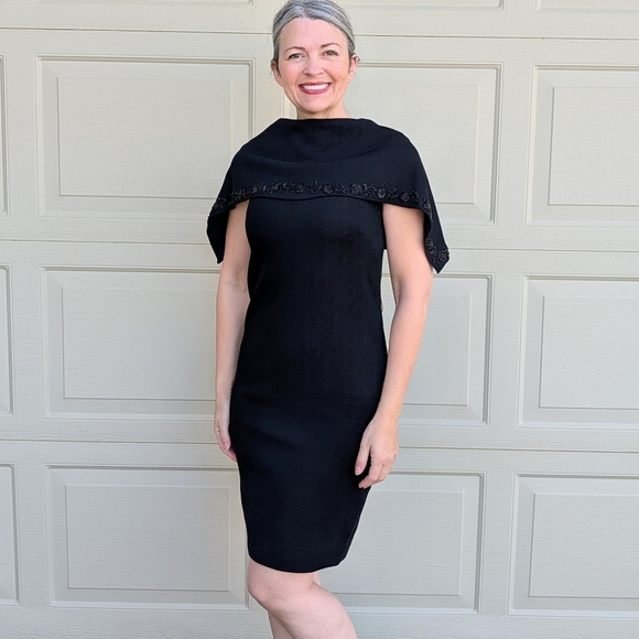Vintage Dresses & Skirts - vintage 1960's BLACK KNIT wiggle DRESS 60's S